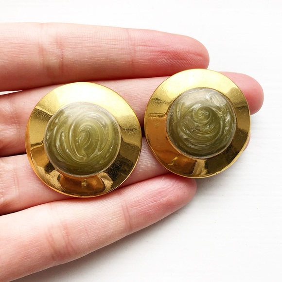 vintage monet pierced earrings Black Enamel Swirl